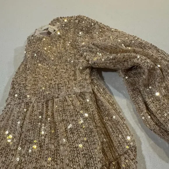 Chelsea & Violet Girls Toddler 3T Gold Sequin Long Sleeve Dress - Picture 2 of 8